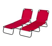 Outsunny Folding Sun Loungers Set Of 2 With Adjustable Backrest, Wine Red In Dark Red Dark Red