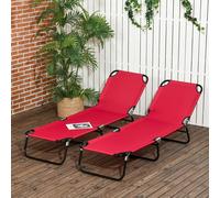 Outsunny Folding Sun Loungers Set of 2, Outdoor Day Bed with 5-Position Adjustable Backrest, Portable Recliner Garden Chairs with Breathable Mesh for Beach, Patio, Wine Red Red