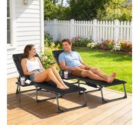 Outsunny Folding Sun Loungers with 5-Level Back, Cup Holder, Black