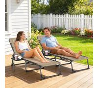 Outsunny Folding Sun Loungers with 5-Level Back, Cup Holder, Beige
