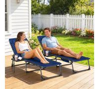 Outsunny Folding Sun Loungers with 5-Level Back, Cup Holder, Dark Blue