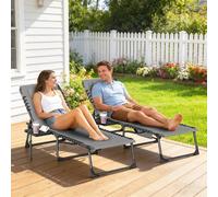 Outsunny Folding Sun Loungers with 5-Level Back, Cup Holder, Grey