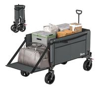 Outsunny Folding Trolley on Wheels, 150L Collapsible Wagon Festival Trolley Cart with Openable Sides, Adjustable Handle and Brakes for Shopping Camping Beach and Garden, Grey Grey