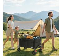 Outsunny Folding Trolley on Wheels, Garden Cart with Openable Sides, Black