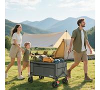 Outsunny Folding Trolley on Wheels, Garden Cart with Openable Sides, Black - Grey