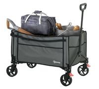 Outsunny Folding Trolley on Wheels, Garden Cart with Openable Sides, Grey