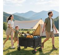 OUTSUNNY Folding Trolley on Wheels, Garden Cart with Openable Sides in Black Outsunny Black