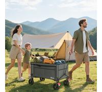 Outsunny Folding Trolley On Wheels, Garden Cart With Openable Sides In Grey Grey