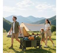 Outsunny Folding Garden Trolley on Wheels Trolley Utility Wagon - Green