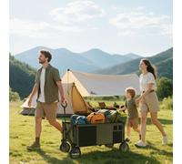 Outsunny Folding Garden Trolley, Cargo Trailer on Wheels, Collapsible Camping Trolley with Collapsible Board, Outdoor Utility Wagon with Steel Frame and Oxford Fabric, Green