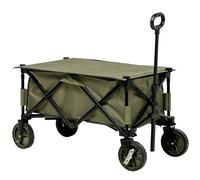 Outsunny Folding Garden Trolley on Wheels, Collapsible Camping Trolley with Folding Board, Outdoor Utility Wagon with Steel Frame Oxford Fabric Green