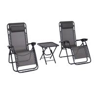 Outsunny Folding Zero Gravity Chairs, 3 Pieces Adjustable Sun Lounger and Table Set with Cup Holder and Headrest, Patio Bistro Set with Reclining Garden Chairs for Outdoor, Dark Grey Grey