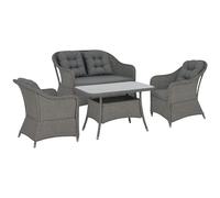 Outsunny Four-Piece Rattan Set, with Glass-Top Table - Light Grey