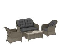 Outsunny Four-Piece Rattan Sofa Set, with Glass-Top Table - Light Grey