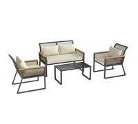 Outsunny Four Piece Wicker Rope Garden Furniture Set with Glass Top Coffee Table - Grey