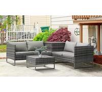 Outsunny Rattan Garden Furniture Set With Storage Table, Cushions In Grey Grey
