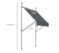 Outsunny Freestanding Retractable Awning - Non-Screw Garden Awning - 200W x 120D x 210-300Hcm | TJ Hughes Dark Grey