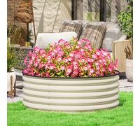 Outsunny Galvanised Raised Garden Bed with Safety Edging, Outdoor Raised Planter Box with Gloves and Open Bottom, Metal Raised Bed for Flowers, Vegetables and Herbs, 120 x 120 x 43cm, Cream White