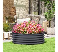 Outsunny Galvanised Raised Garden Bed with Safety Edging, Outdoor Raised Planter Box with Gloves and Open Bottom, Metal Raised Bed for Flowers, Vegetables and Herbs, 120 x 120 x 43cm, Dark Grey