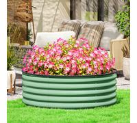 Outsunny Galvanised Raised Garden Bed with Safety Edging, Outdoor Raised Planter Box with Gloves and Open Bottom, Metal Raised Bed for Flowers, Vegetables and Herbs, 120 x 120 x 43cm, Light Green