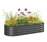 Outsunny Galvanised Raised Beds for Garden, 150 x 62 x 30cm, Dark Grey | Metal Elevated Planter Box with Safety Edging, DIY Assembly, for Growing Flowers, Herbs, Succulents