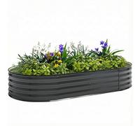 Outsunny Galvanised Raised Beds for Garden, Metal Elevated Planter Box with Safety Edging, DIY Assembly for Growing Flowers, Herbs, Succulents, 180 x 90 x 30cm, Dark Grey