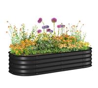 Outsunny Galvanised Raised Beds for Garden, Metal Elevated Planter Box with Safety Edging, DIY Assembly for Growing Flowers, Herbs, Succulents, 150 x 62 x 30cm, Black