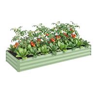 Outsunny Galvanised Raised Garden Bed Open Bottom 241 x 90.5cm Light Green | Metal Elevated Planter Box, Outdoor Flower Pot, for Growing Flowers, Herbs