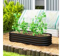 OUTSUNNY Galvanised Raised Garden Bed Planter Box with Safety Edging, Black Outsunny Black