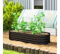 Outsunny Galvanised Raised Garden Bed Planter Box With Safety Edging, Black