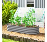 Outsunny Galvanised Raised Garden Bed Planter Box With Safety Edging Silver