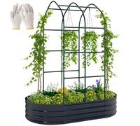 Outsunny 5 X 3 X 6Ft Galvanised Raised Garden Bed With Trellis, Dark Grey
