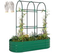 Outsunny Galvanised Raised Garden Bed with Arched Trellis, 4 x 2 x 4.6ft Metal Raised Bed for Garden with Open Bottom Design, Modular Outdoor Planter Box with Gloves for Vegetables Flowers, Green