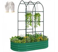 Outsunny Galvanised Raised Garden Bed with Arched Trellis, 5 x 3 x 6ft Metal Raised Bed for Garden with Open Bottom Design, Modular Outdoor Planter Box with Gloves for Vegetables Flowers, Green