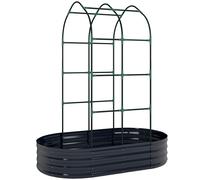 Outsunny Galvanised Raised Garden Bed with Arched Trellis, 5 x 3 x 6ft Metal Raised Bed for Garden with Open Bottom, Dark Grey
