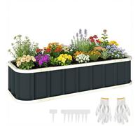 Outsunny Galvanised Raised Garden Bed with Gloves 4.5 x 2 x 1 ft Dark Grey | Metal Planter, Outdoor Planters, Folded Edging, Vegetables Flowers Herbs