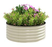 Outsunny Galvanised Raised Garden Bed with Safety Edging, Outdoor Raised Planter Box with Gloves, 120 x 120 x 43cm, Cream White
