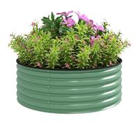 Outsunny Galvanised Planter with Gloves, 120 x 120 x 43cm, Light Green