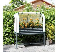 Outsunny Galvanised Raised Planter With Greenhouse Cover And Bottom Shelf