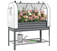 Outsunny Galvanised Raised Planter with Greenhouse Cover, Dark Grey