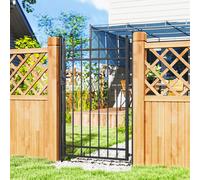 Outsunny Galvanised Steel Garden Fence Gate Security Barrier with Lock, Keys, Black