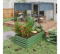 Outsunny Galvanised Steel Outdoor Raised Bed w/ Reinforced Rods, Dark Grey - Green - Galvanised Steel - 180L x 90W x 59H cm