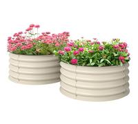 Outsunny Galvanised Steel Raised Beds for Garden Set of 2, Cream White