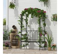 Outsunny Garden Metal Arch Bench Outdoor 2-Seater Chair, Patio Rose Trellis Arbour Pergola for Climbing Plant Vintage Classic Black 115L x 50W x 203H cm, Black