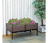 Outsunny 50cm x 50cm x 46.5cm Set of 2 41L Garden Raised Bed, Elevated Planter Box, Flower Vegetables Planting Container with Self-Watering Design and Drainage Holes