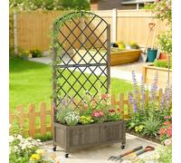 Outsunny Garden Bed w/Metal Trellis, Wooden Elevated Planter Box - 72W x 36D x 168H cm - Grey