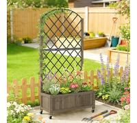 Outsunny Garden Bed W/metal Trellis, Wooden Elevated Planter Box Carbonised