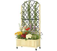 Outsunny Garden Bed W/metal Trellis, Wooden Elevated Planter Box, Natural Natural