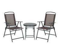 Outsunny Patio Bistro Set Folding Chairs & Coffee Table for Balcony, Brown