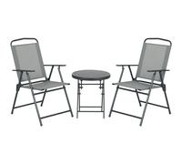 Outsunny Garden Bistro Set, 3 Pieces Table and Chairs Set, Outdoor Garden Furniture with Foldable Breathable Mesh Fabric Armchairs & Glass Top Coffee Table, Light Grey Grey